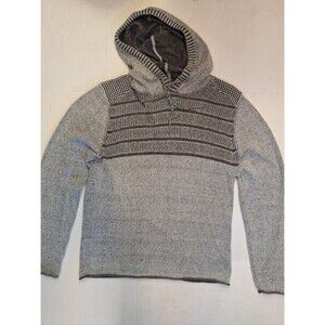 BKE Men's Size M Rib Knit Hoodie Gray Stripe Cozy Coastal Casual Sweater